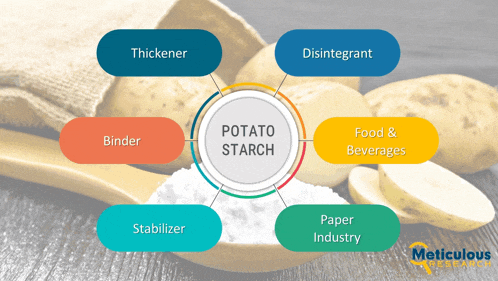 a diagram of potato starch includes binder stabilizer food & beverages paper industry and disintegrant