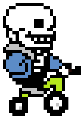 a pixel art drawing of sans riding a motorcycle