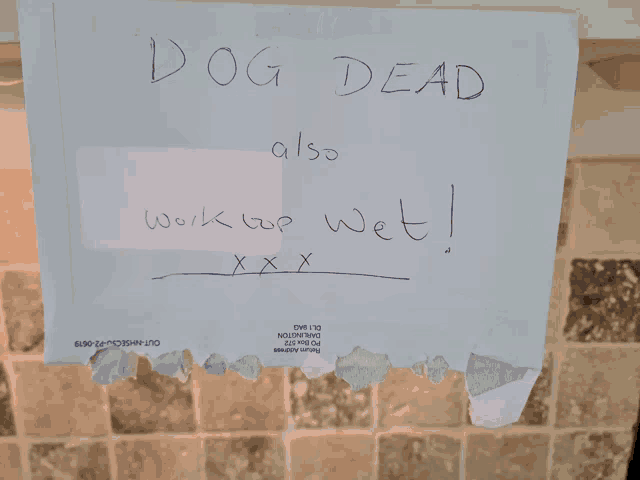 a piece of paper that says dog dead also work on wet