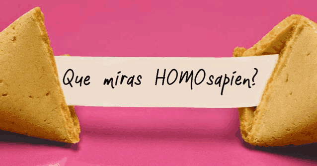 a piece of paper that says que miras homo sapien