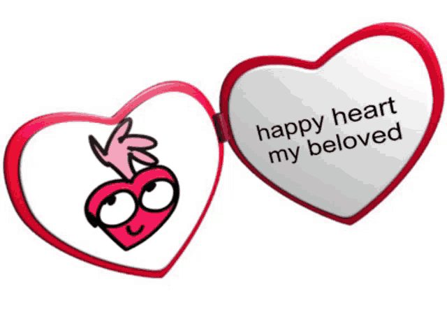 a heart shaped mirror says happy heart my beloved on the front