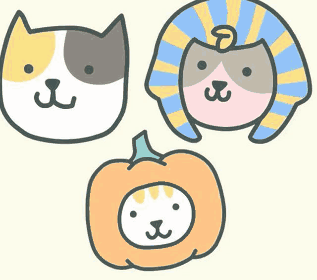 a cat , a pharaoh , and a pumpkin with a cat face on them .