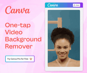 an advertisement for canva shows a woman smiling