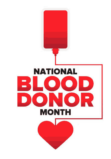 a poster for national blood donor month with a heart and a bag of blood