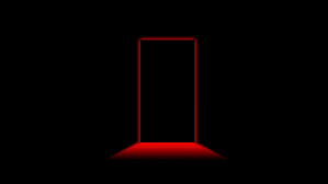 a black door with a red light coming out of it .