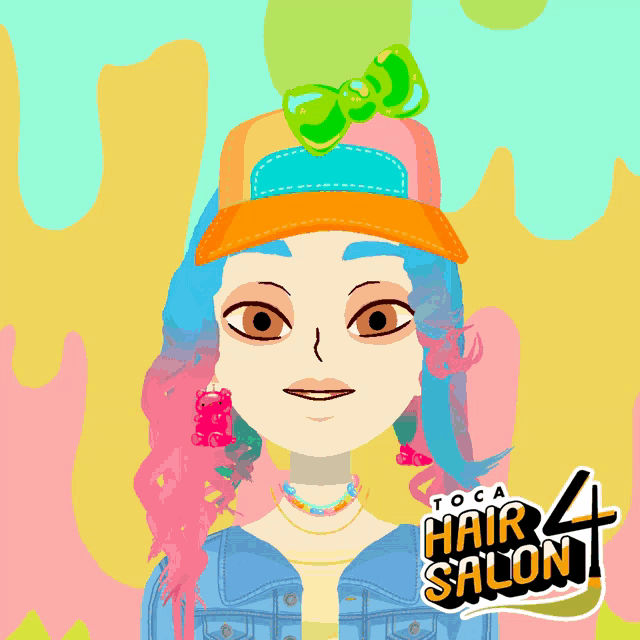 a cartoon drawing of a girl with the words toca hair salon 4 on the bottom right