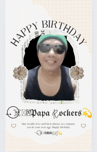 a birthday card with a picture of a man and the words happy birthday papa rockers