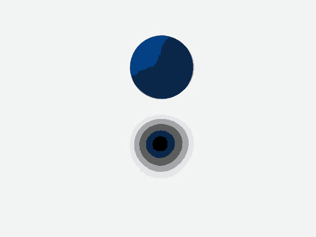 a blue circle on a white background with a black circle below it