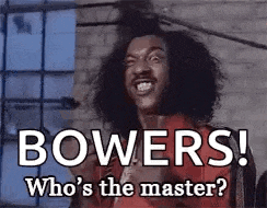 a man with curly hair is making a funny face and saying `` bowers who 's the master ? ''