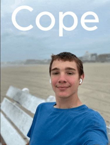 a young man taking a selfie with the word cope on the bottom