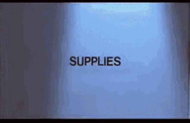 a blue screen with the word supplies written on it .