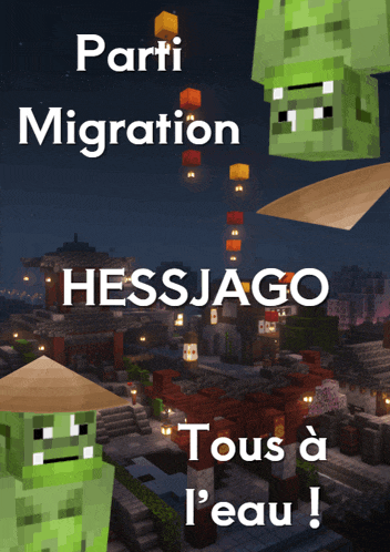 a poster that says parti migration hessjago on it