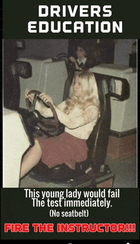 a poster for drivers education shows a woman sitting in a car