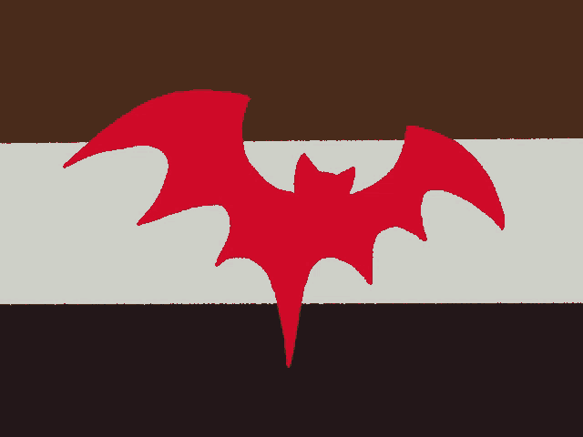 a red bat on a brown and white background