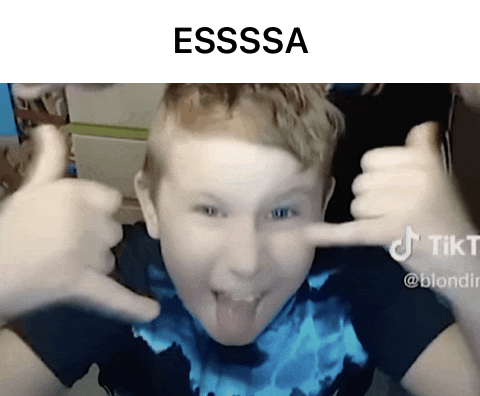 a boy making a funny face with his tongue out and the words esssa above him