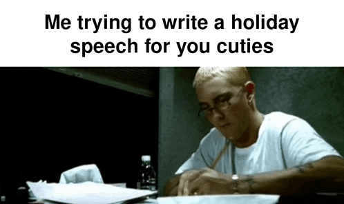 a man is writing a holiday speech for his cuties