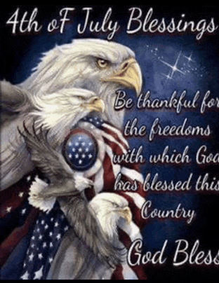 a bald eagle is holding an american flag with a quote on it