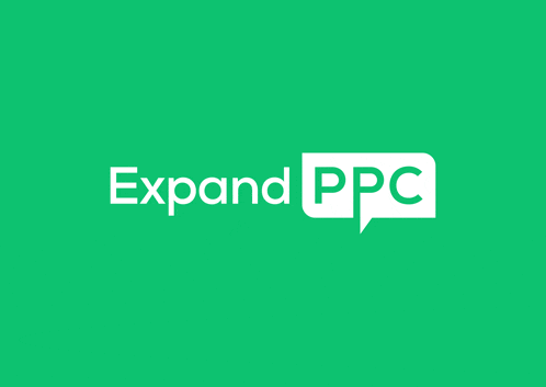 a green background with a white expand ppc logo on it