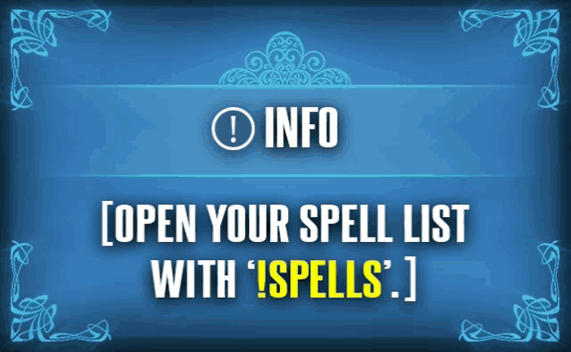 a blue sign that says ' open your spell list with spells '