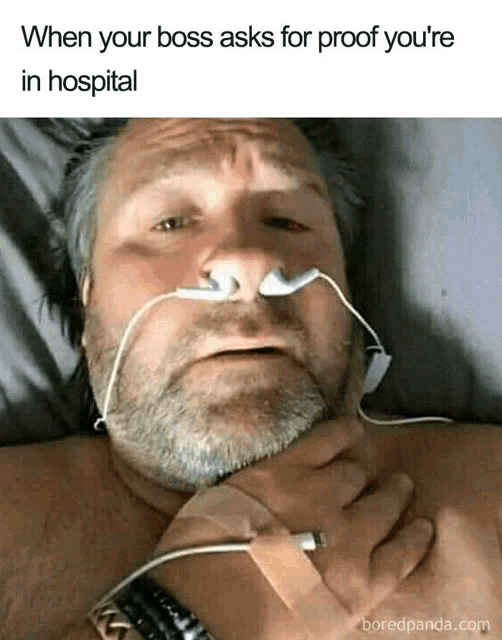 a man is laying in a hospital bed with an oxygen mask on his face