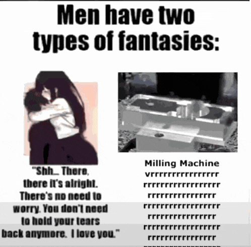 a meme that says men have two types of fantasies milling machine