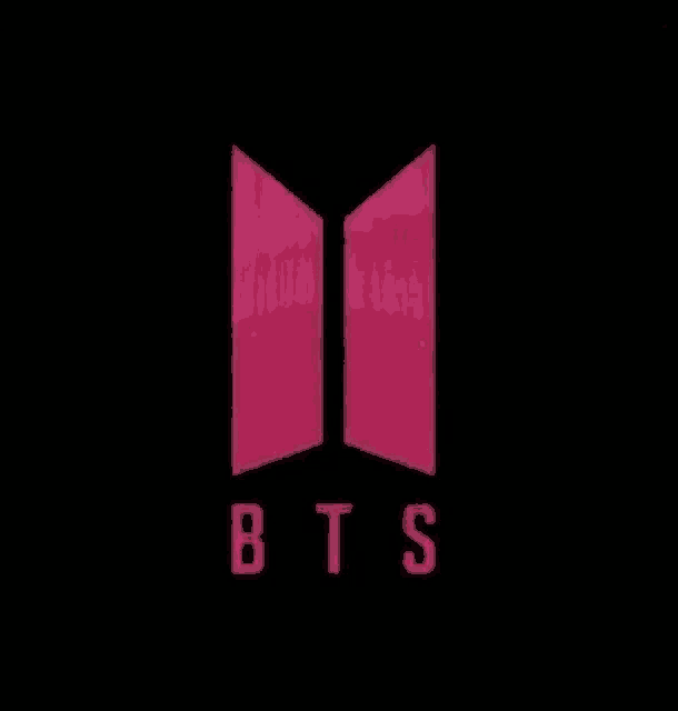 the bts logo is pink on a black background and looks like a door .