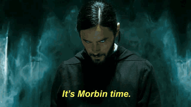 a man with a beard and blue eyes says it 's morbin time