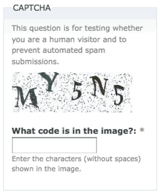 a screen shot of a captcha question asking what code is in the image