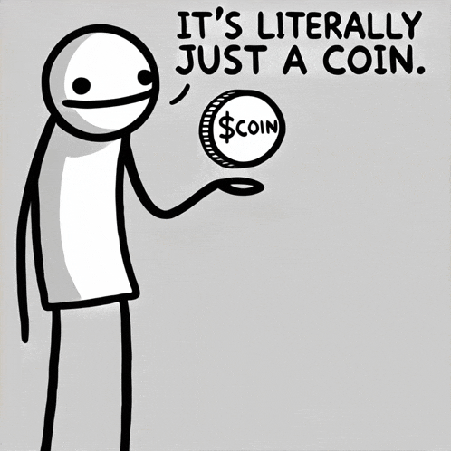 a stick figure is holding a coin that says $ coin