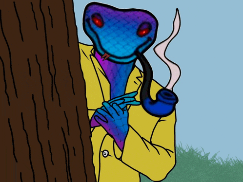 a cartoon of a lizard smoking a pipe and wearing a yellow jacket