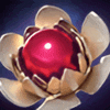 a flower with a red ball inside of it