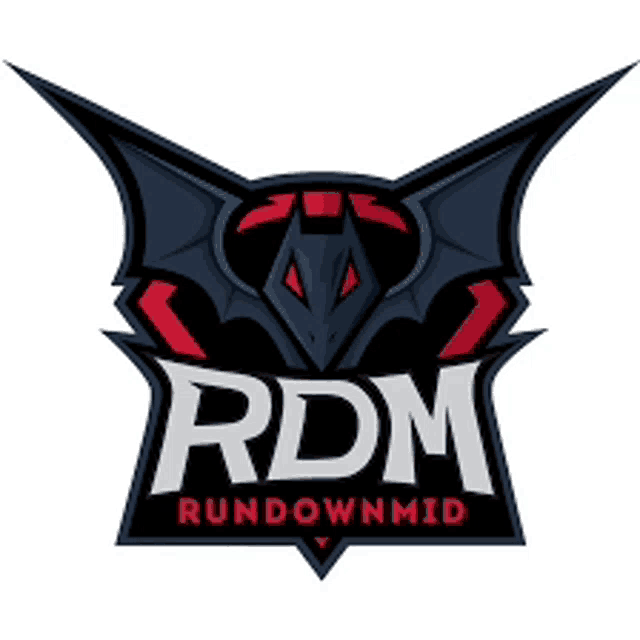 a logo for rdm rundown mid with a bat head