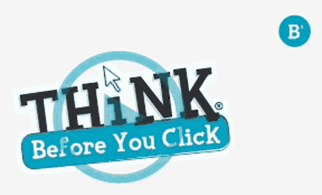 a logo for think before you click with a mouse arrow