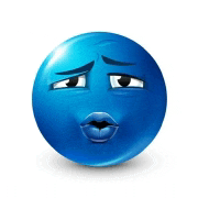 a blue smiley face with a sad look on his face