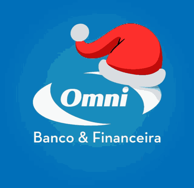 a logo for omni banco & financeira with a santa hat on top