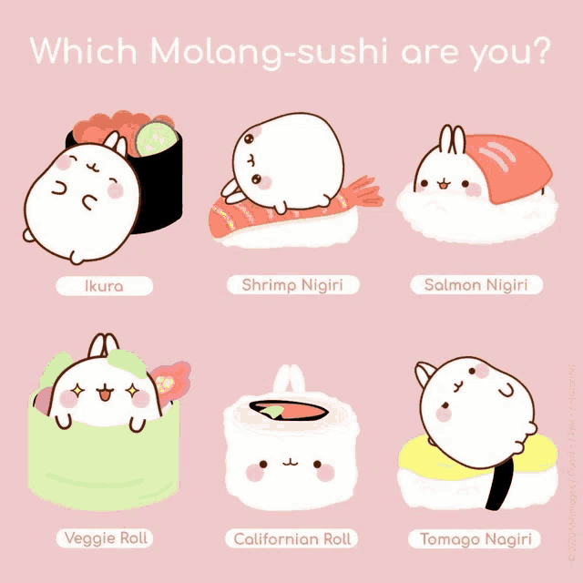 which molang-sushi are you is written on the pink background