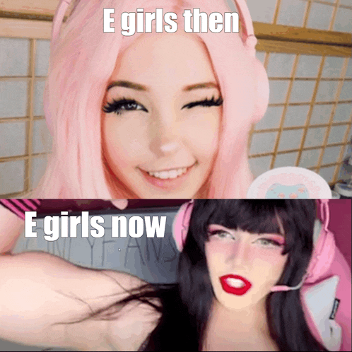 a picture of a girl with pink hair and a picture of a girl with black hair