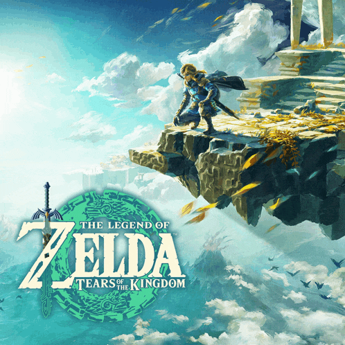 a poster for the legend of zelda tears of the kingdom shows a man on a cliff