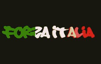 a black background with the words forza italia written in white red and green