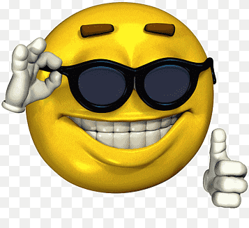 a yellow smiley face wearing sunglasses is giving a thumbs up