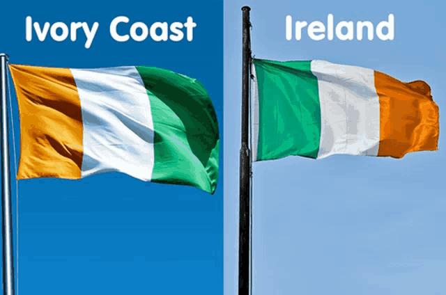 ivory coast and ireland flags are shown side by side