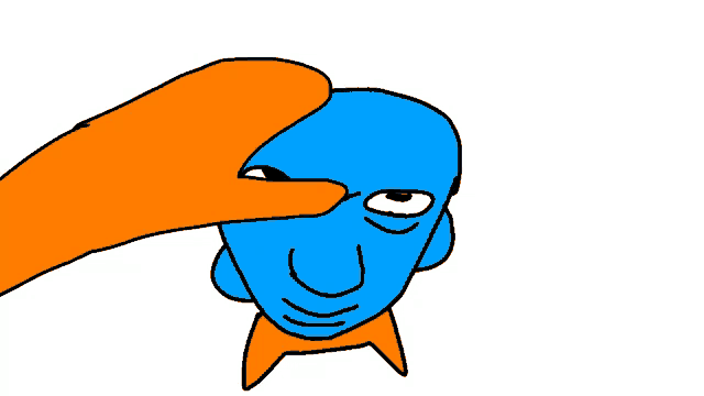 a cartoon drawing of a blue and orange character