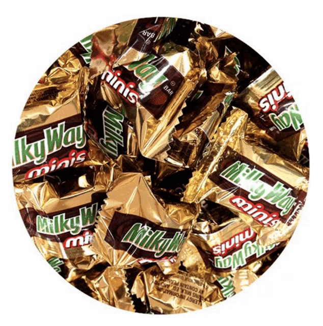 a circle of milky way minis candy