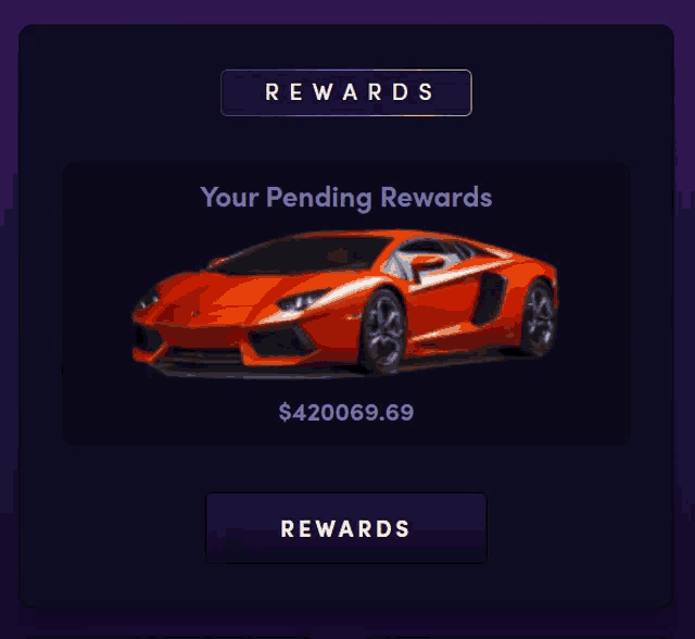 an advertisement for rewards with an orange car on it