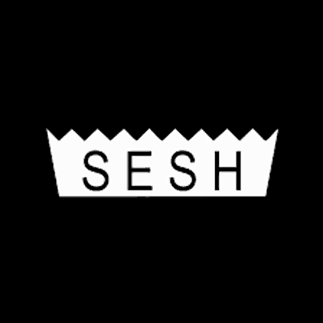 a white logo on a black background that says sesh