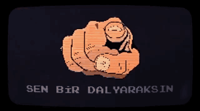 a pixel art of a hand pointing with the words sen bir dalyaraksin below