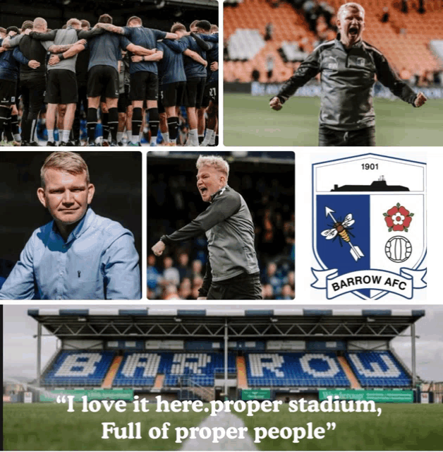 a collage of photos with the words " i love it here proper stadium full of proper people " on the bottom