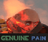 a picture of a man on fire with the words `` genuine pain '' on the bottom