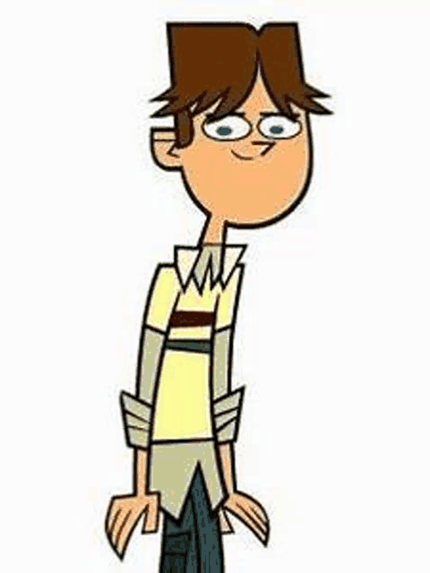 a cartoon character from total drama is standing with his hands on his hips and smiling .