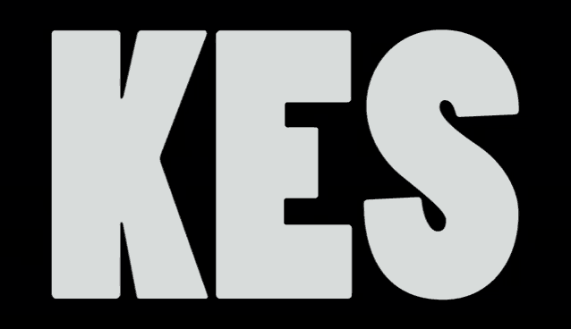 the word kes is written in a white font on a black background .